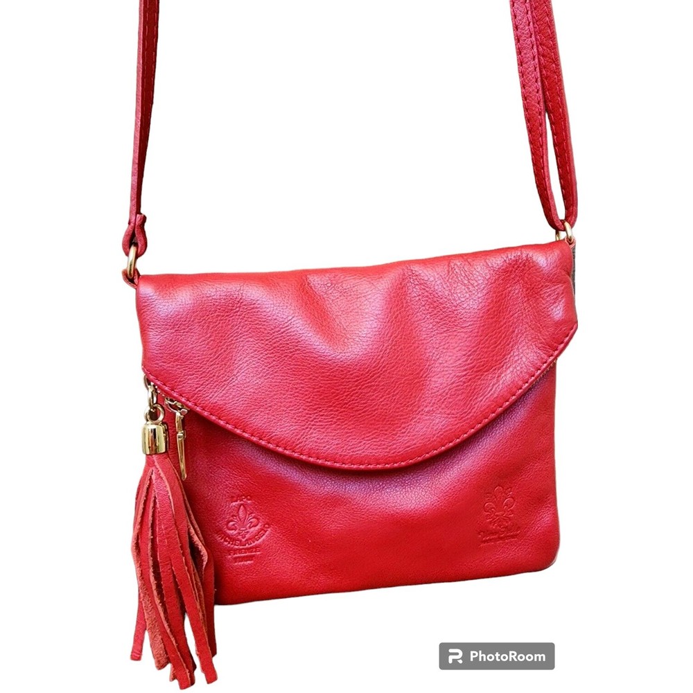 Vera Pelle Red Italian Leather Purse Tassel Magnetic Closure Designer